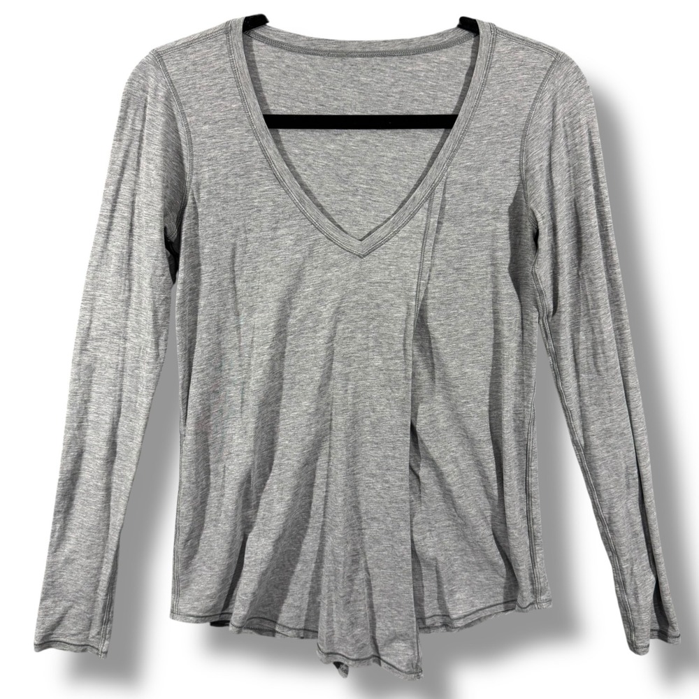 Lululemon Long Sleeve Tie Front V-Neck Top Gray Heathered